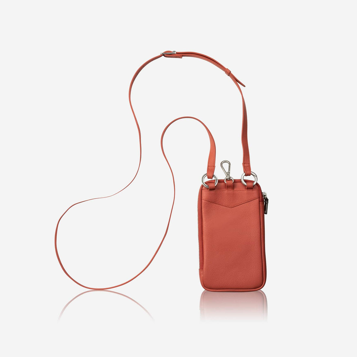 Jekyll and Hide - Mobile Phone Pouch With Strap - Black | Tan | Multiple Colours in orange leather with adjustable strap.