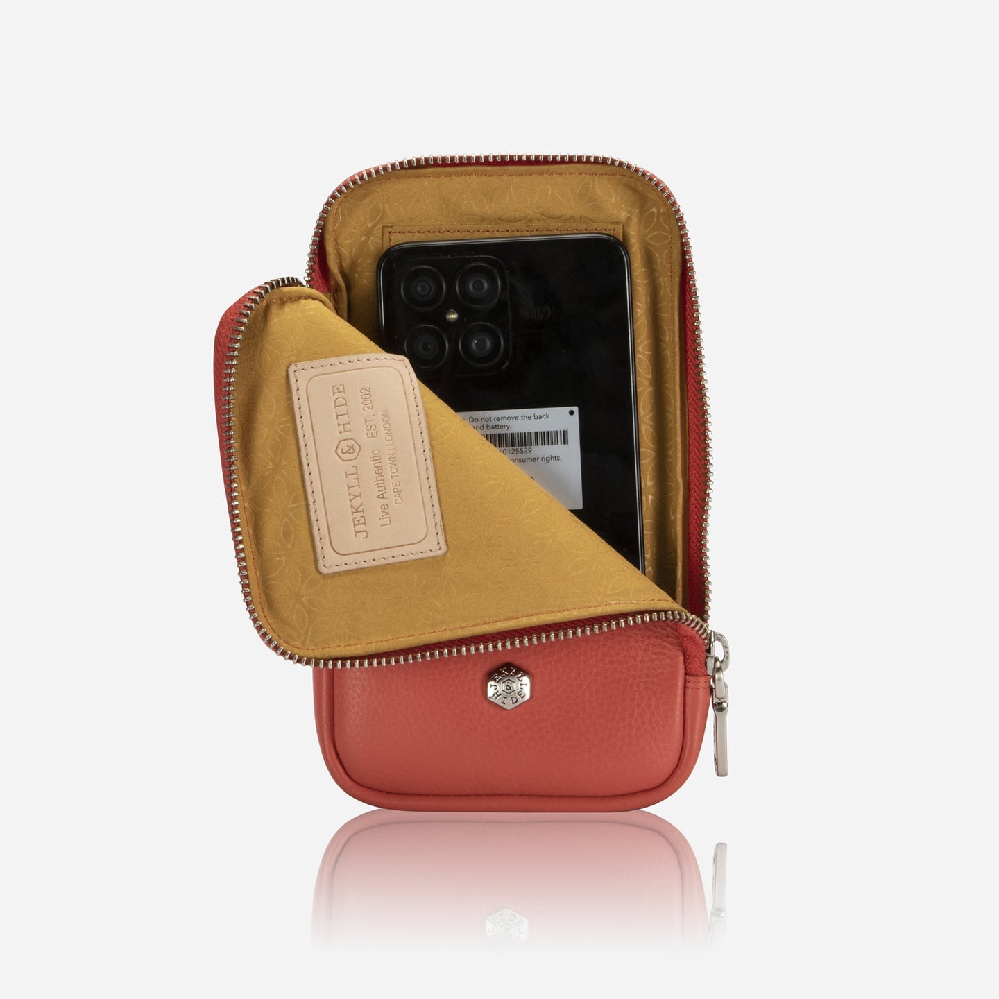 Jekyll and Hide - Mobile Phone Pouch With Strap - Black | Tan | Multiple Colours showcasing a phone inside.