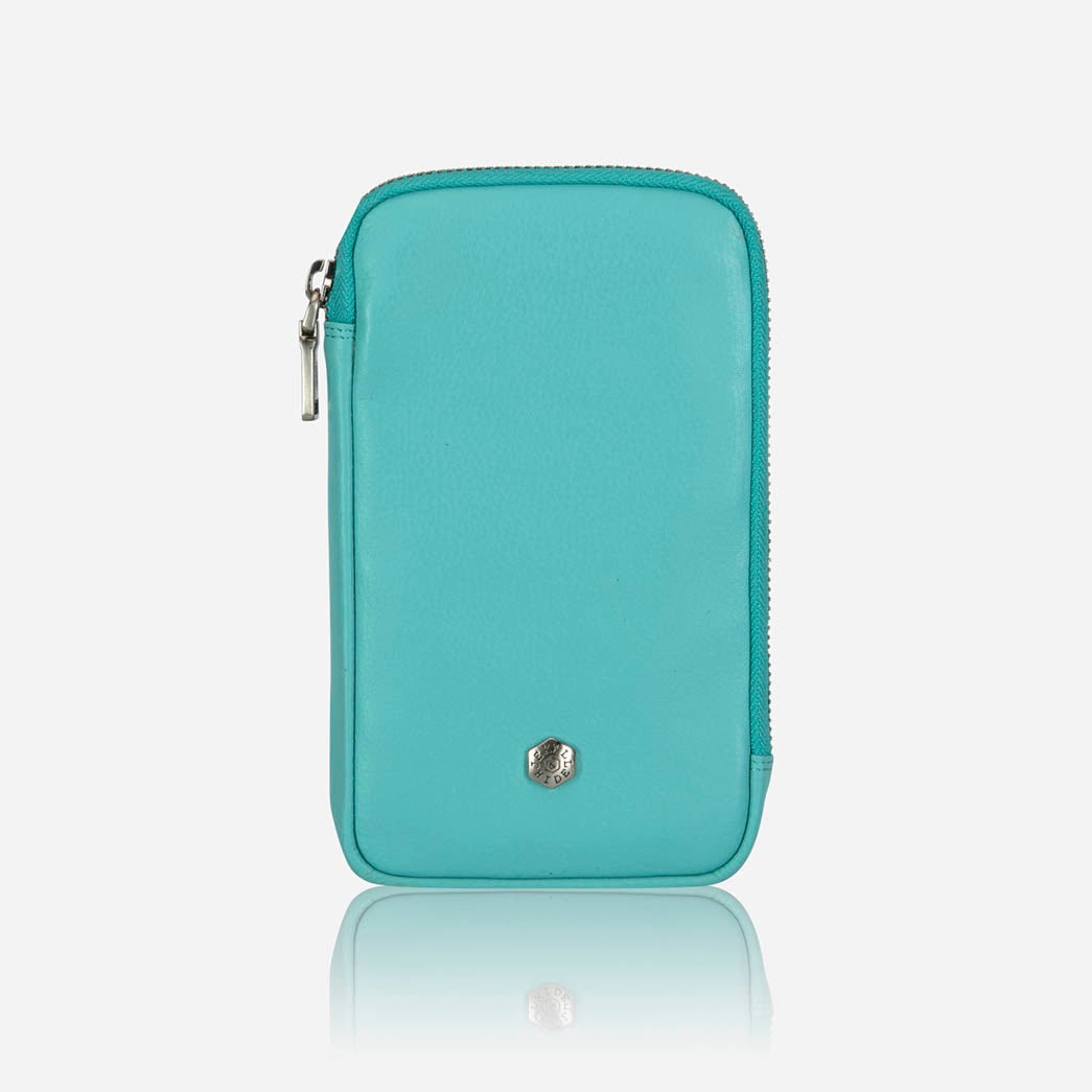 Jekyll and Hide - Mobile Phone Pouch With Strap - Black | Tan | Multiple Colours in turquoise leather.