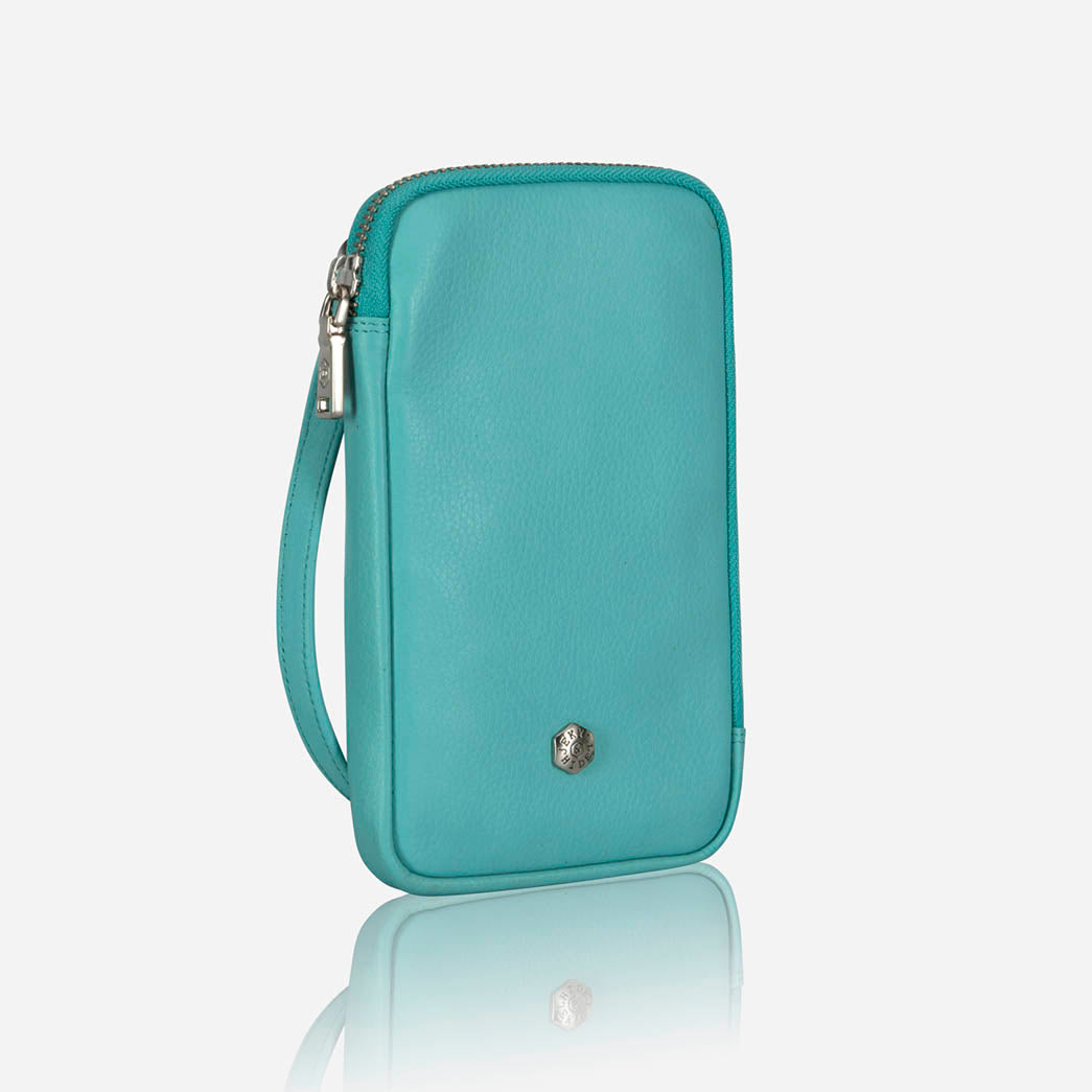 Jekyll and Hide - Mobile Phone Pouch With Strap - Black | Tan | Multiple Colours in turquoise leather design.