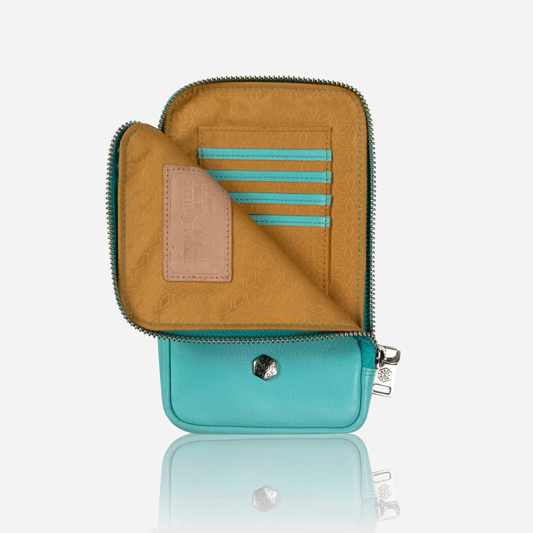 Jekyll and Hide - Mobile Phone Pouch With Strap - Black | Tan | Multiple Colours, turquoise and tan interior, premium leather design.