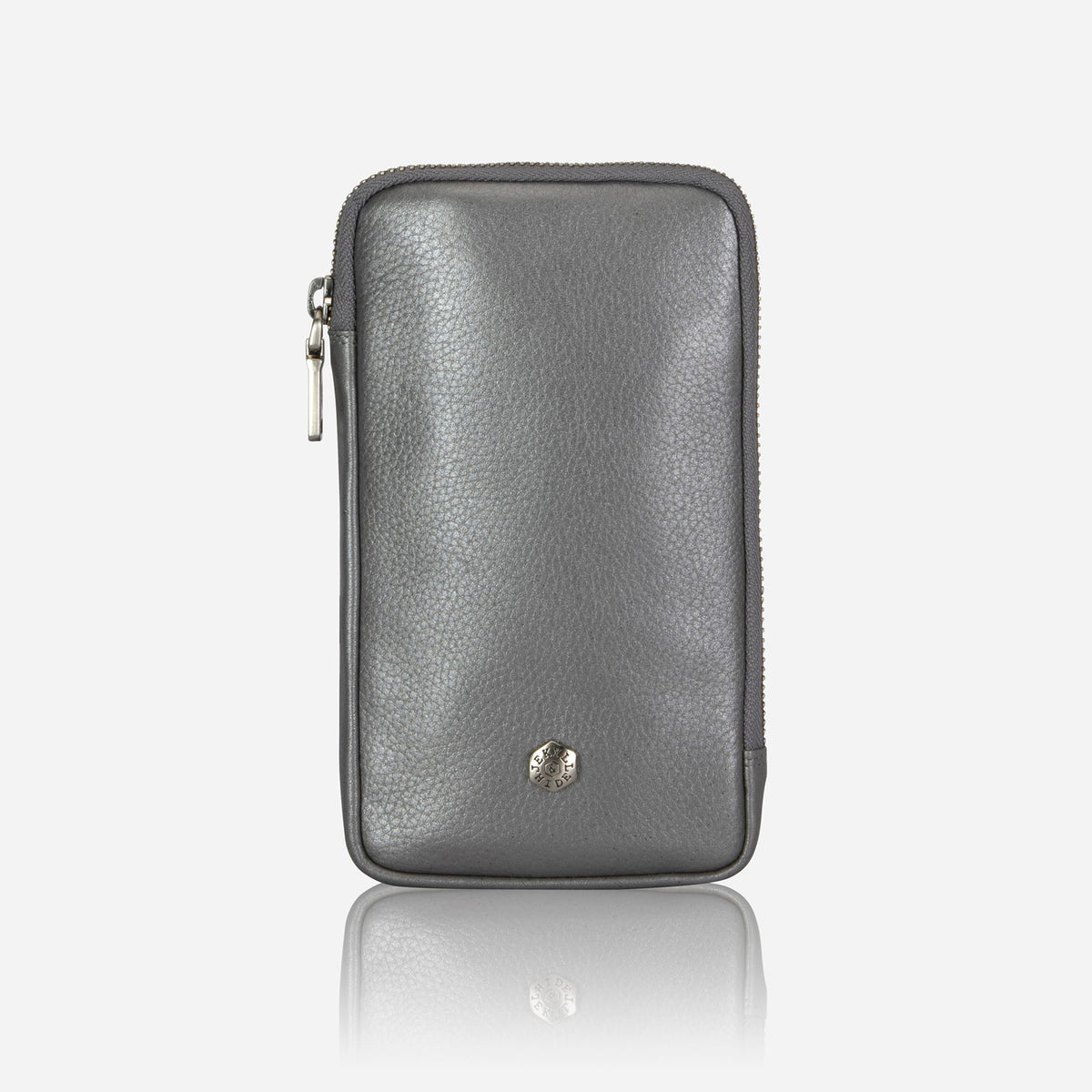Jekyll and Hide - Mobile Phone Pouch With Strap - Black | Tan | Multiple Colours showcased in grey leather.