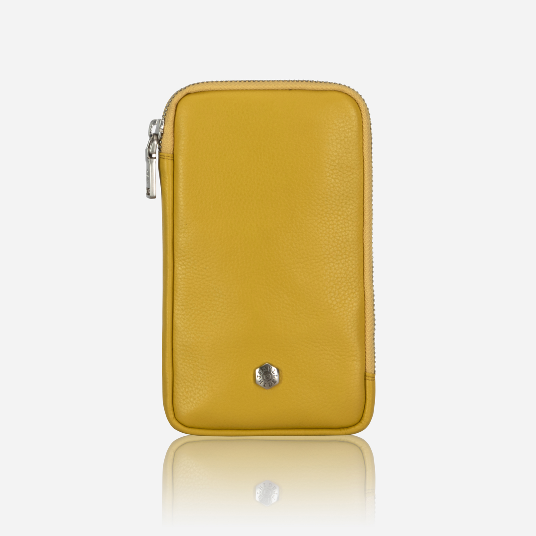 Jekyll and Hide - Mobile Phone Pouch With Strap - Black | Tan | Multiple Colours in yellow leather design.