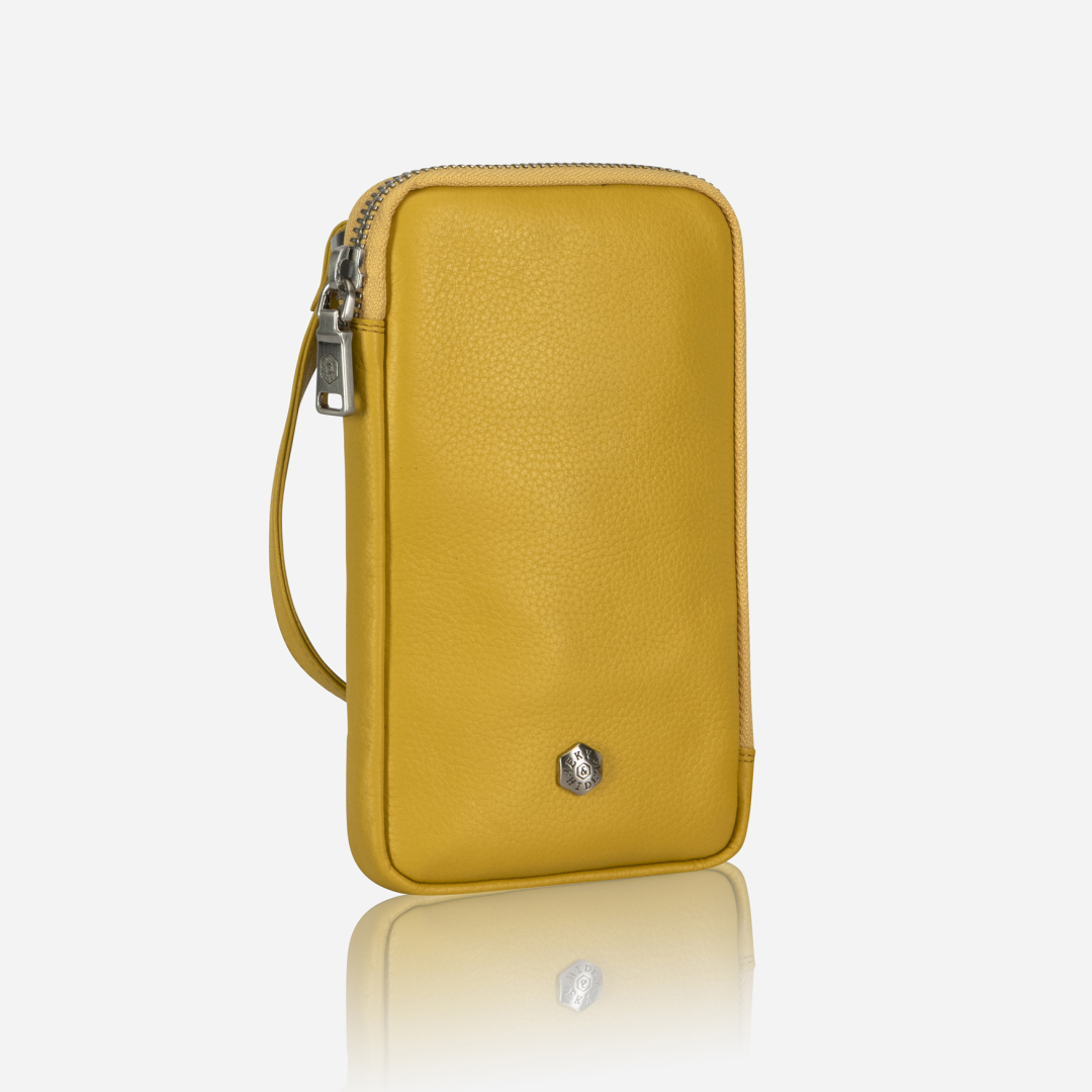 Jekyll and Hide - Mobile Phone Pouch With Strap - Black | Tan | Multiple Colours in vibrant yellow leather