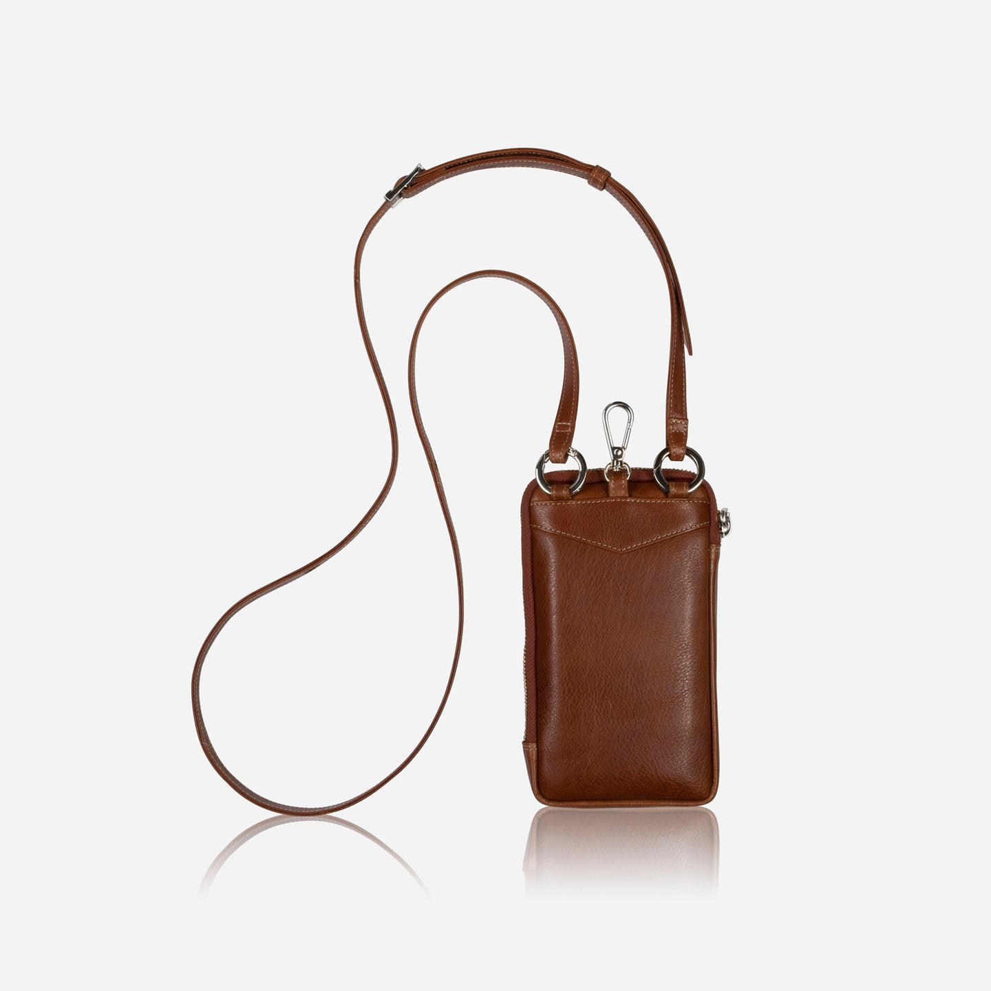 Jekyll and Hide - Mobile Phone Pouch With Strap - Black | Tan | Multiple Colours in brown leather with adjustable strap.