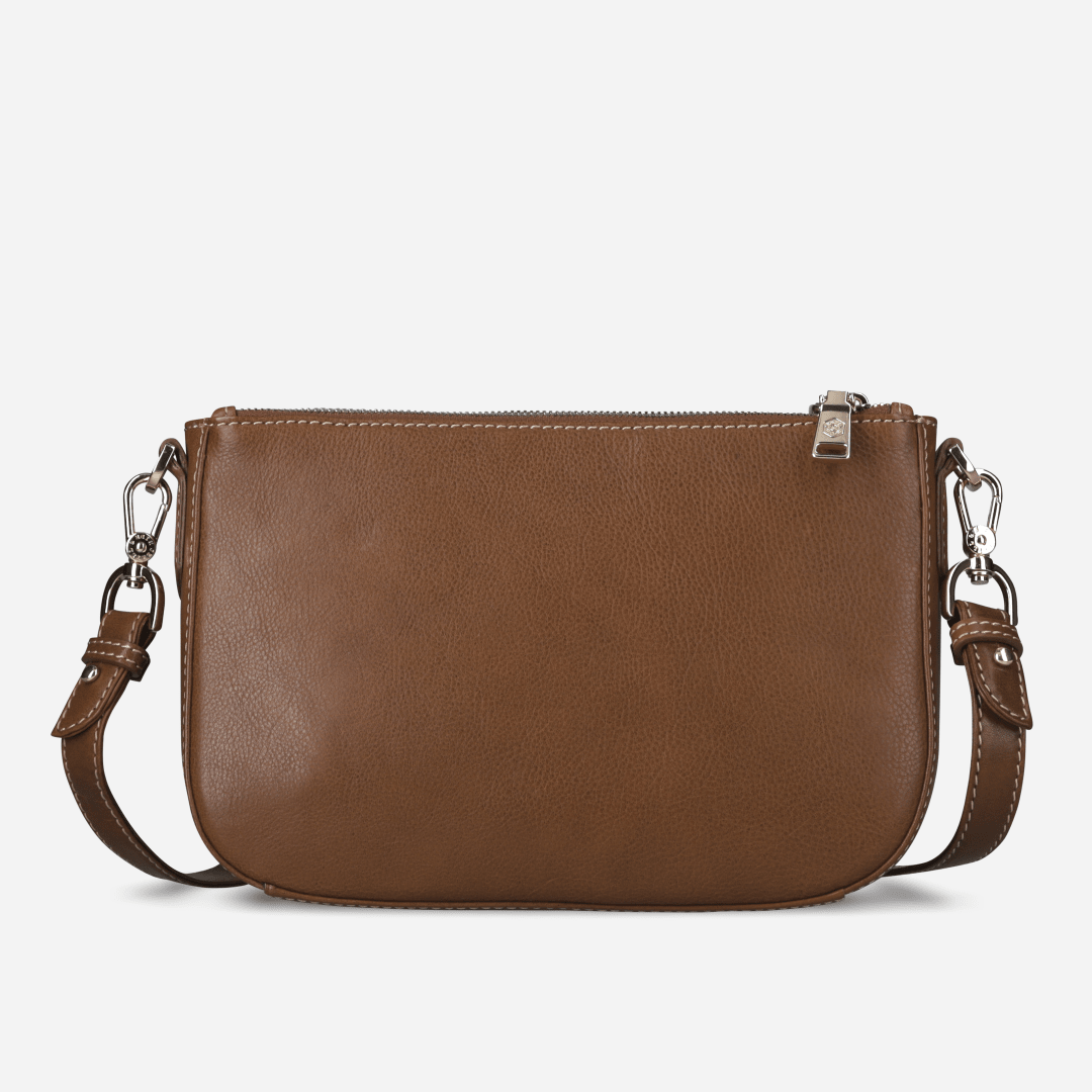 Jekyll and Hide - Womens Paris Crossbody 3-Compartment - Tan in rich tan leather, featuring a chic chain strap.