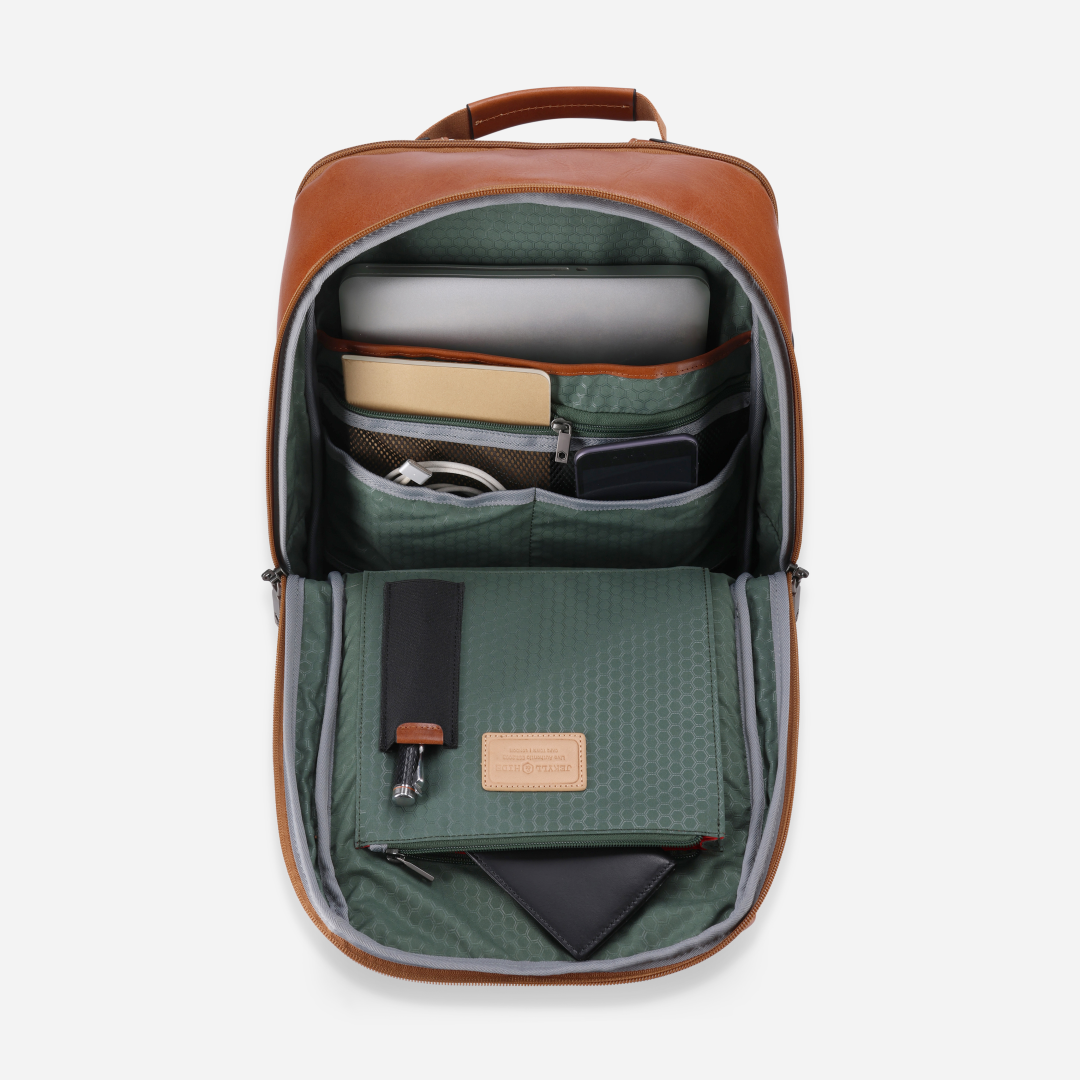 Jekyll and Hide - 17" Laptop Backpack - Colt | Black showing organized interior compartments for a laptop and work essentials.