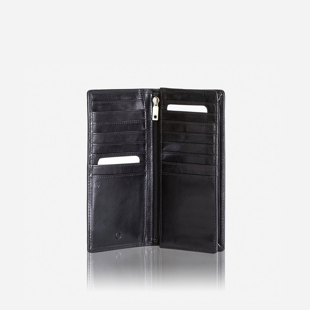 Jekyll and Hide - Large Travel And Mobile Wallet - Tan | Mocha | Black interior view showing multiple card compartments.