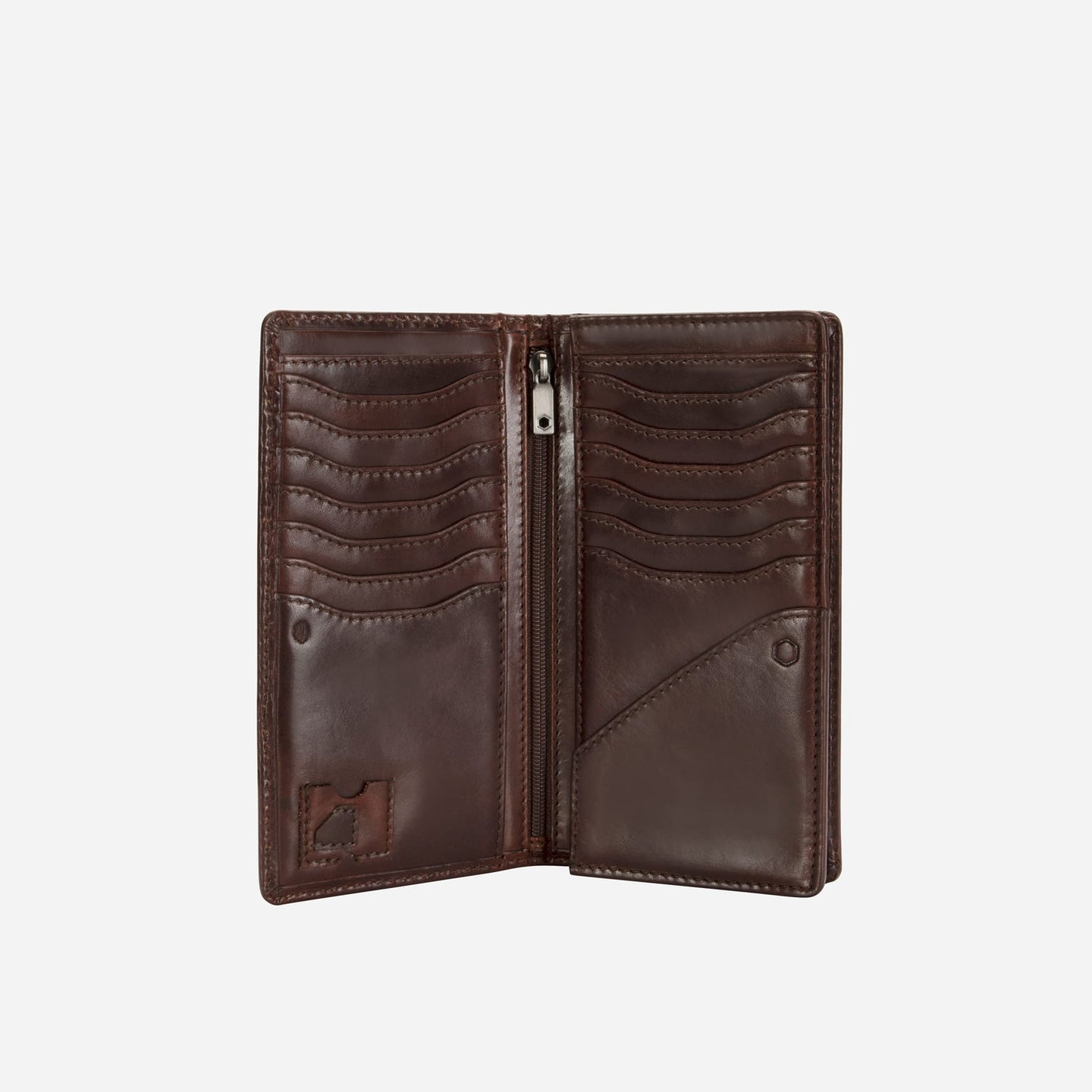 Jekyll and Hide - Large Travel And Mobile Wallet - Tan | Mocha | Black interior view showing card and cash compartments.