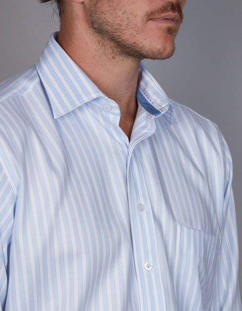Abelard - Long Sleeve Business Oxford Shirt - Sky Blue & White Stripe