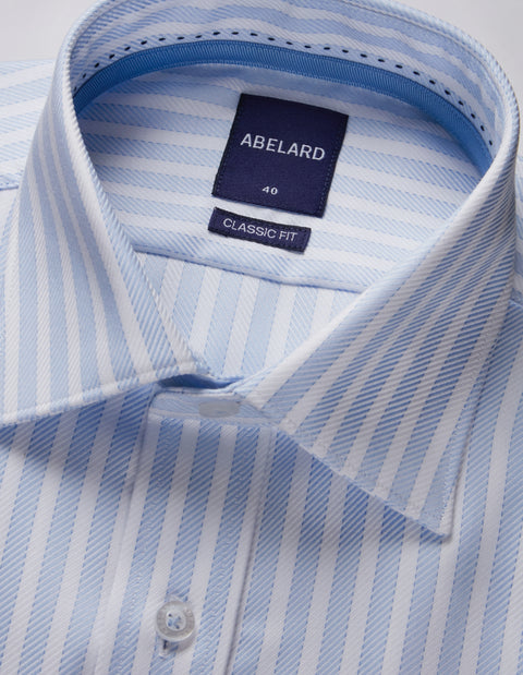 Abelard - Long Sleeve Business Shirt - Oxford - Stripe - Sky Blue & White
