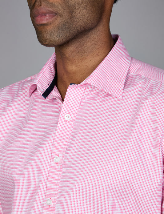 Abelard - Long Sleeve Business Shirt - Houndstooth - Fuschia & White