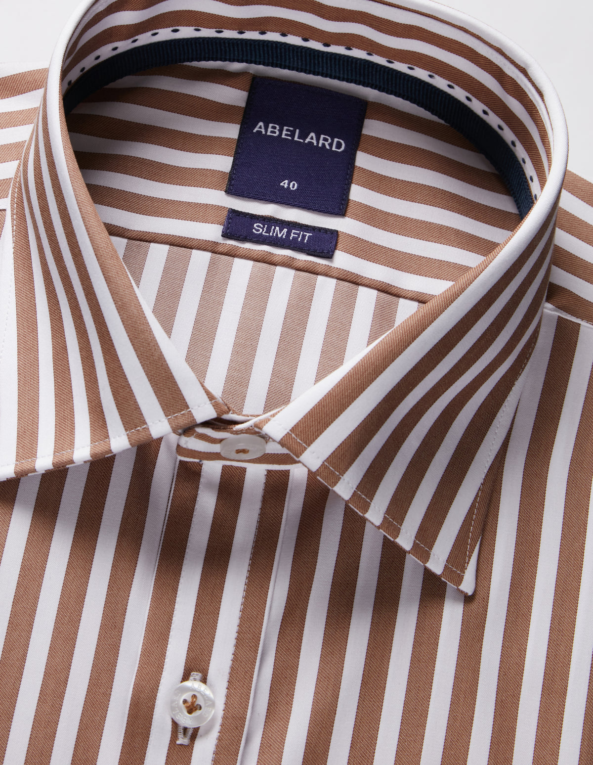 Abelard - Long Sleeve Business Shirt - Stripe - Camel & White