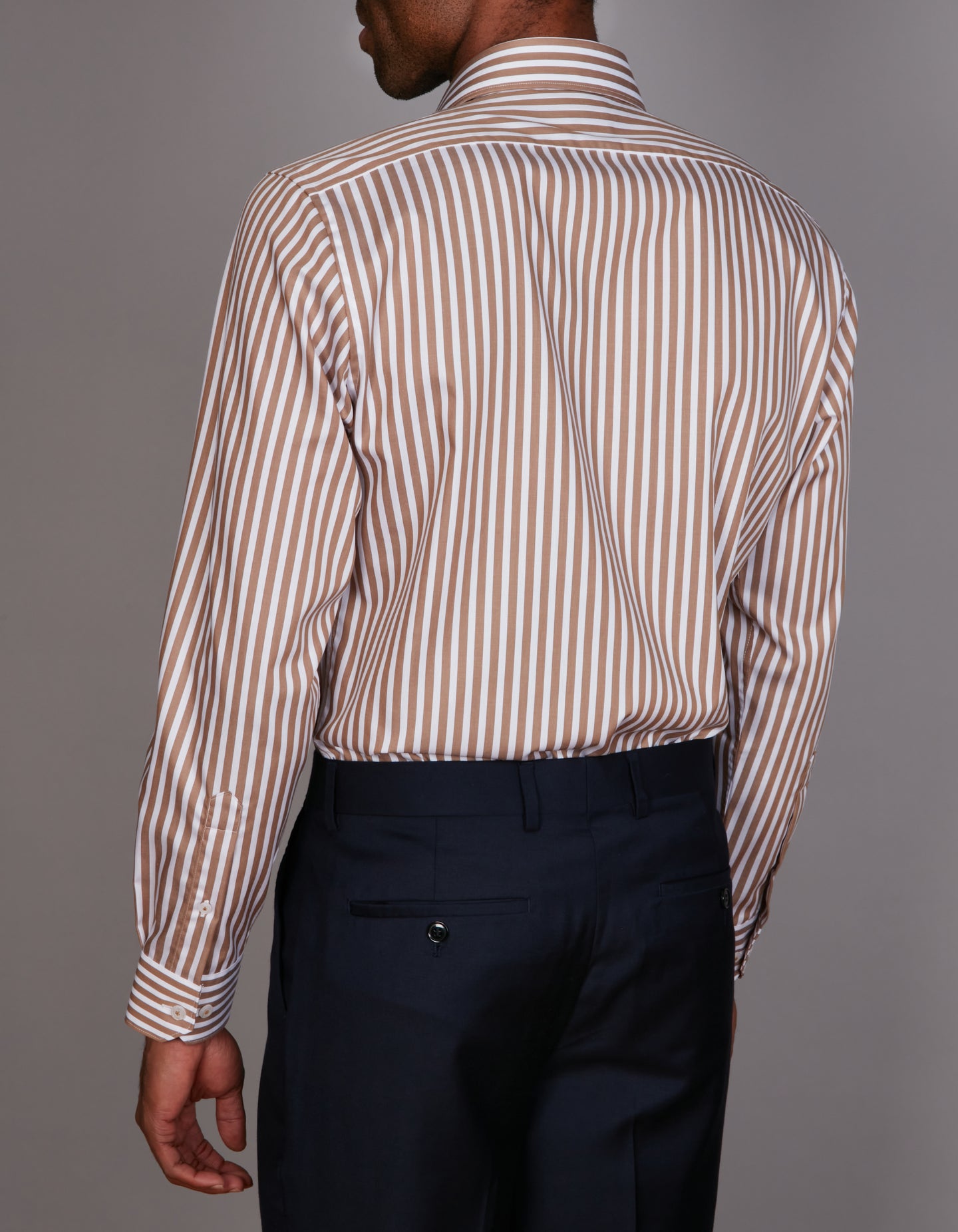 Abelard - Long Sleeve Business Shirt - Stripe - Camel & White