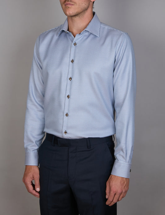 Abelard - Long Sleeve Business Shirt - Blue with Chocolate & White Thread