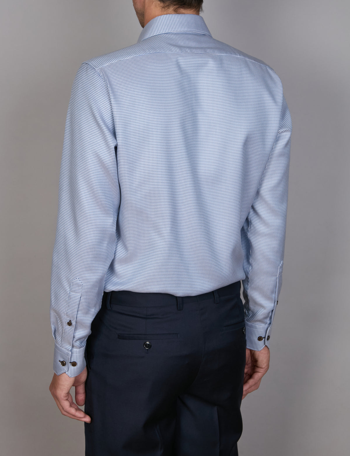 Abelard - Long Sleeve Business Shirt - Blue with Chocolate & White Thread