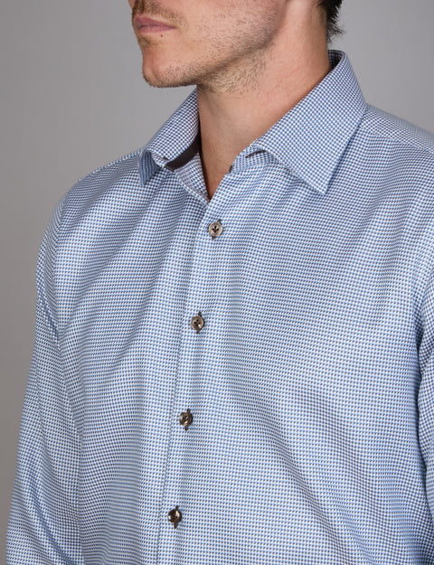 Abelard - Long Sleeve Business Shirt - Blue with Chocolate & White Thread