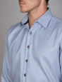 Abelard - Long Sleeve Business Shirt - Blue with Chocolate & White Thread