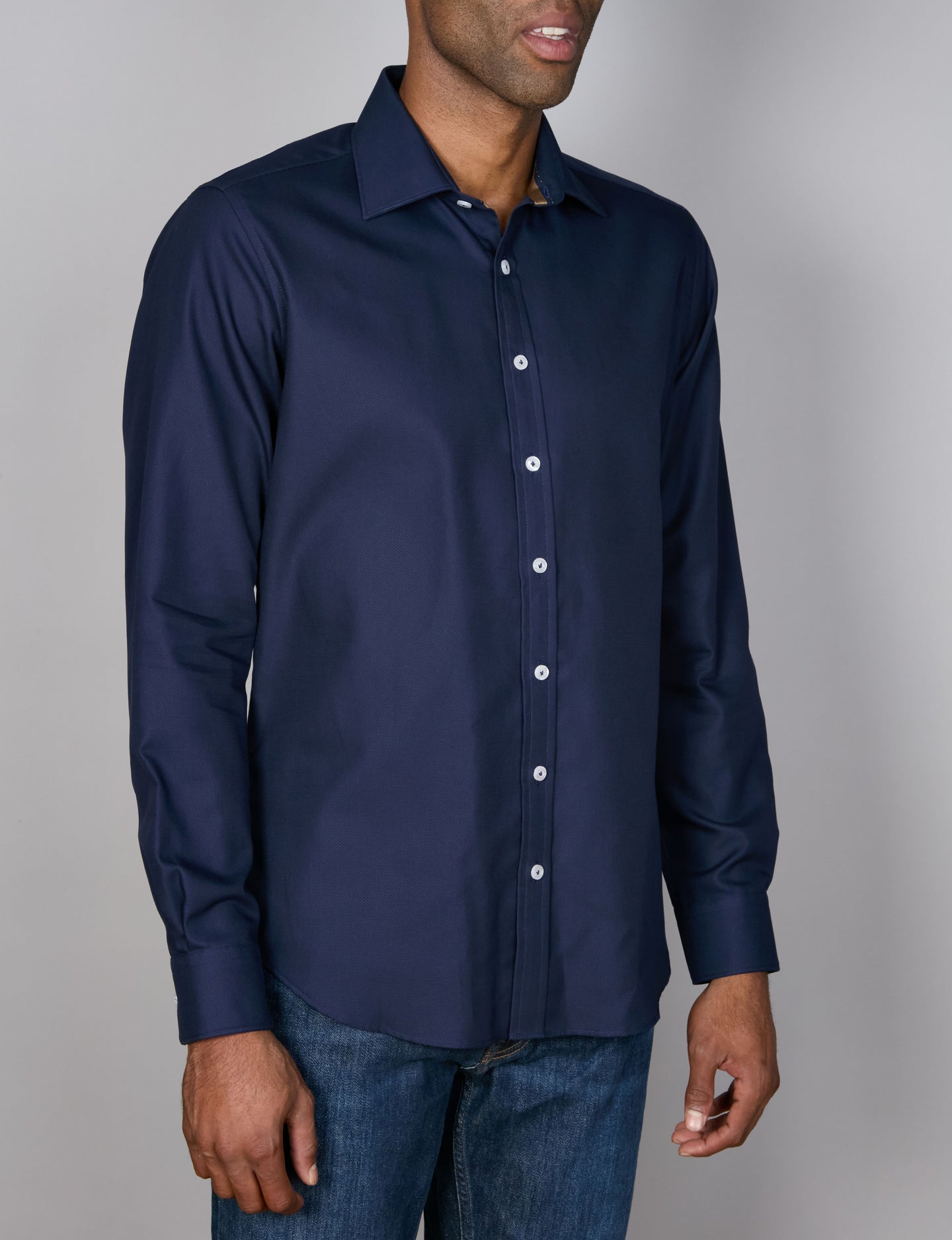 Abelard - Long Sleeve Sports Shirt - Textured - Navy