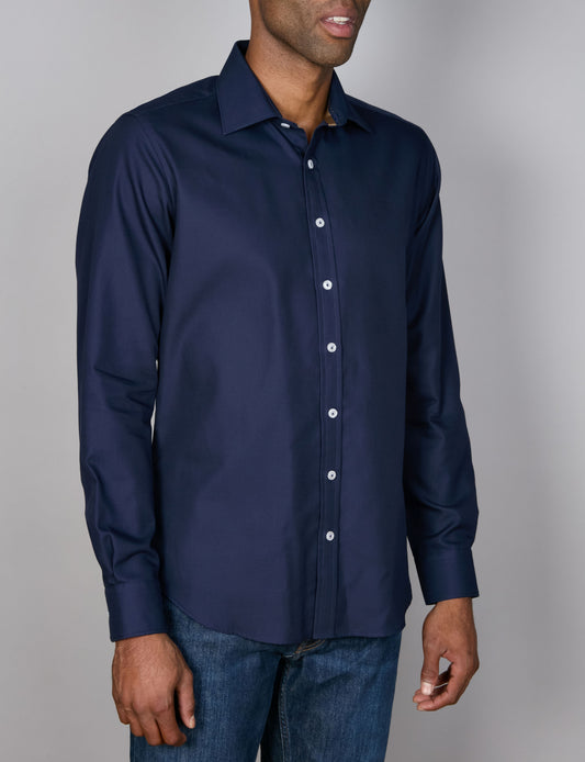 Abelard - Long Sleeve Sports Shirt - Textured - Navy