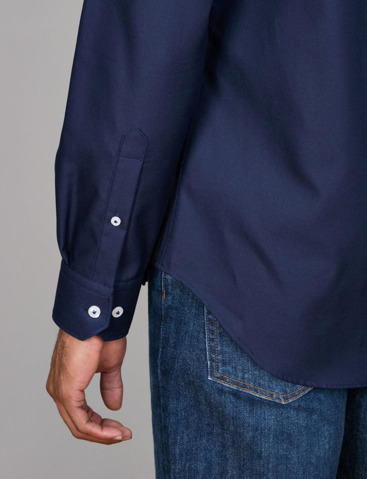 Abelard - Long Sleeve Sports Shirt - Textured - Navy