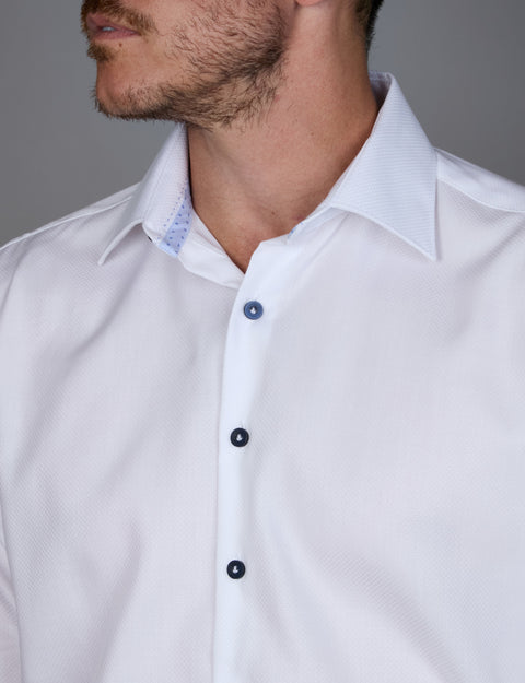 Abelard - Long Sleeve Business Shirt - Micro Check Dobby - White