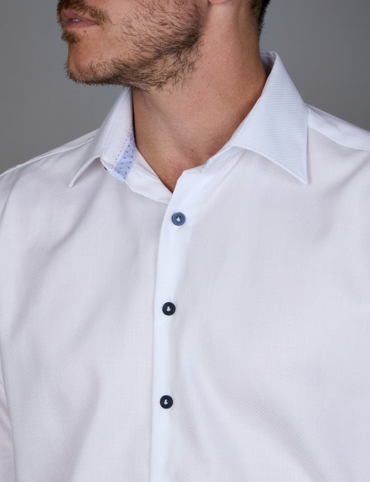Abelard - Long Sleeve Business Shirt - Micro Check Dobby - White