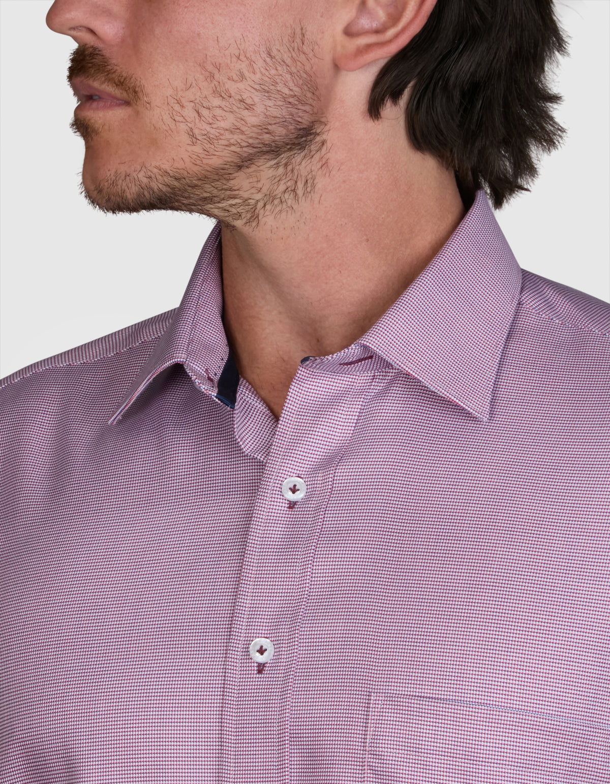 Abelard - Long Sleeve Business Shirt - Micro Check - Fushia