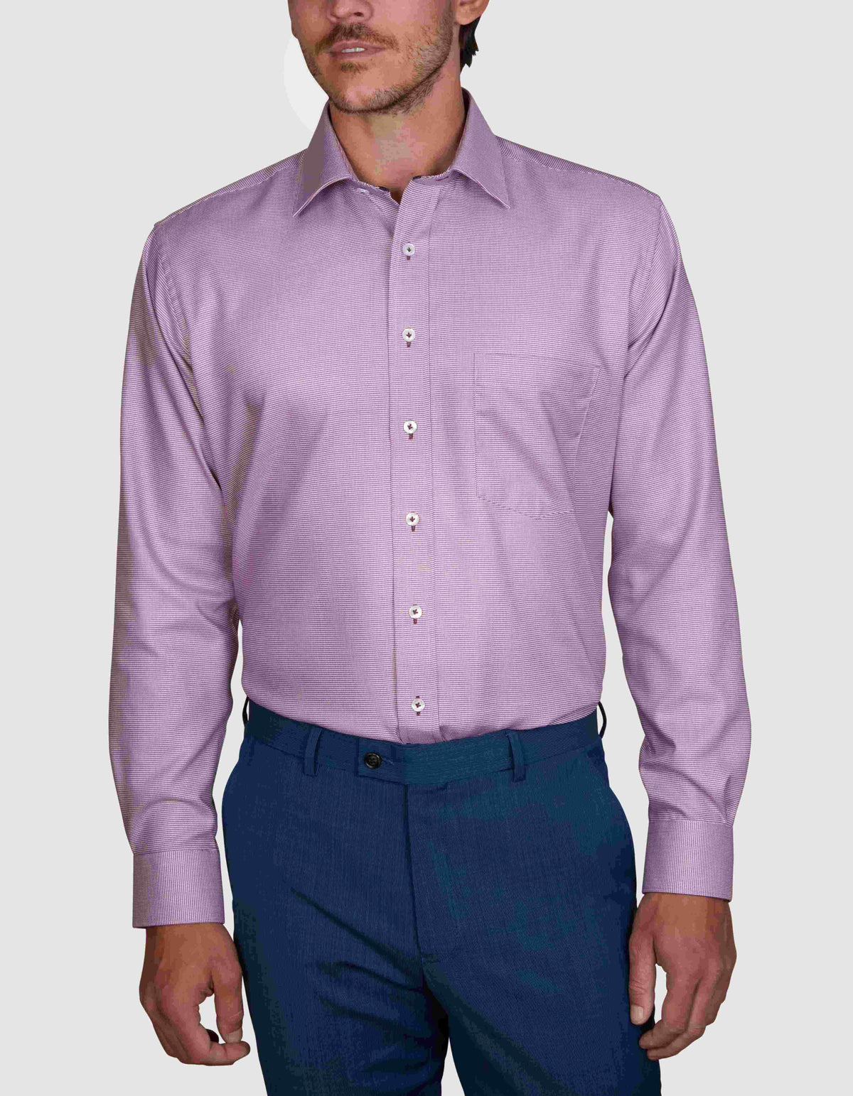 Abelard - Long Sleeve Business Shirt - Micro Check - Fushia
