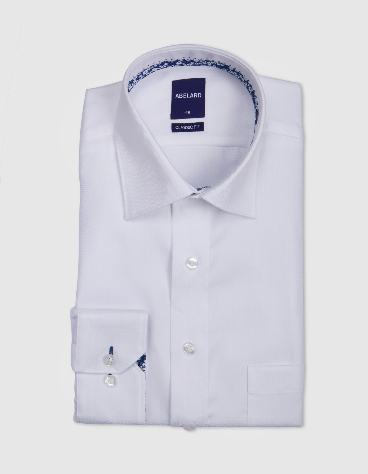 Abelard - Long Sleeve Business Shirt - Herringbone - White