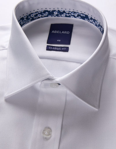 Abelard - Long Sleeve Business Shirt - Herringbone - White