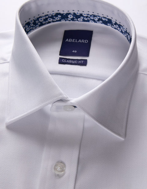 Abelard - Long Sleeve Business Shirt - Herringbone - White