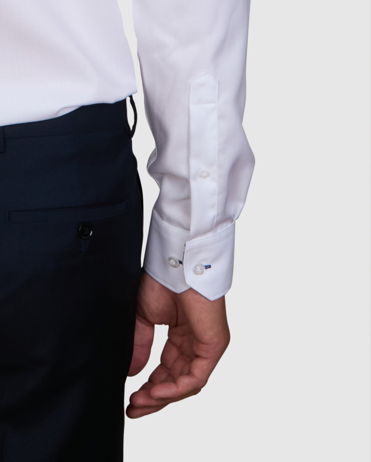 Abelard - Long Sleeve Business Shirt - Herringbone - White