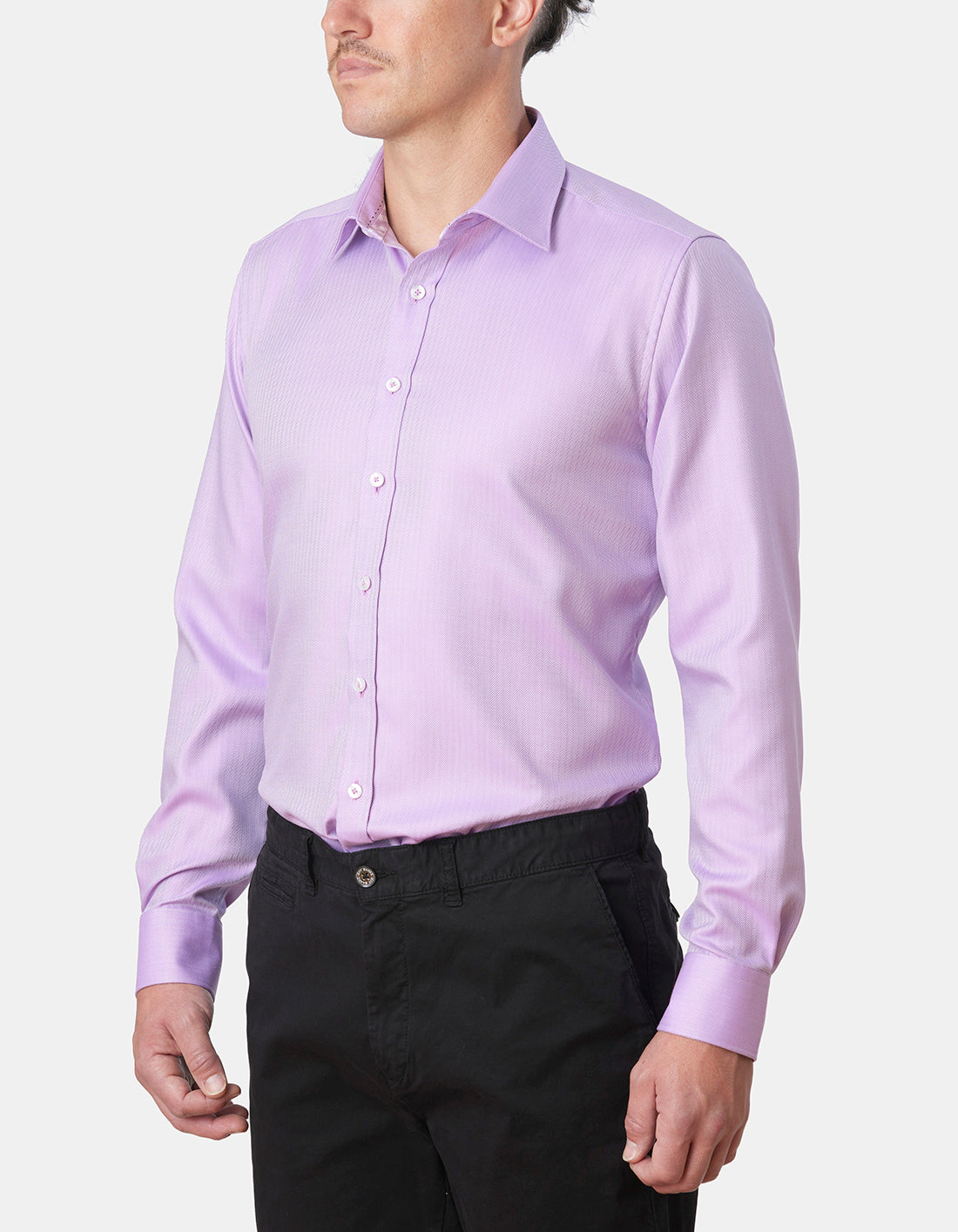 Abelard - Long Sleeve Business Shirt - Herringbone - Lilac