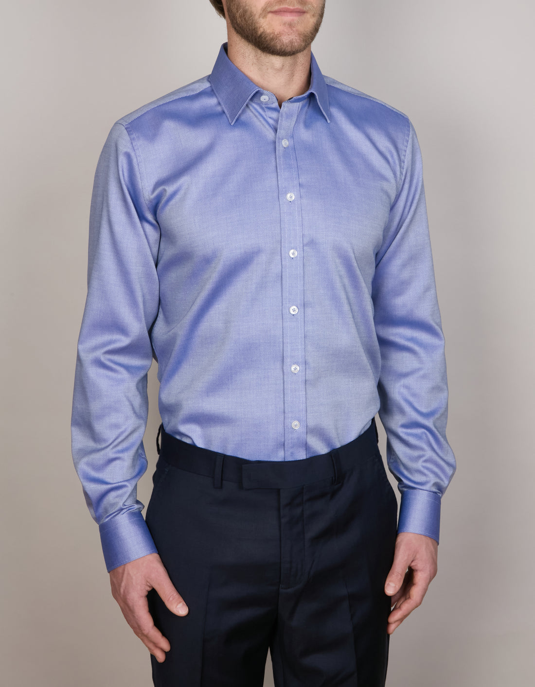 Abelard - Long Sleeve Business Shirt - Textured - Stretch - Royal