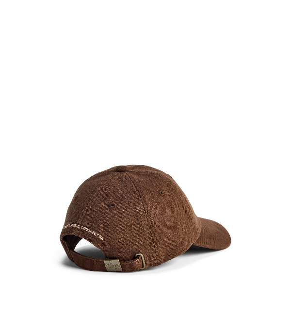 A brown washed cotton baseball cap shown from a three-quarter rear angle on a clean white background.