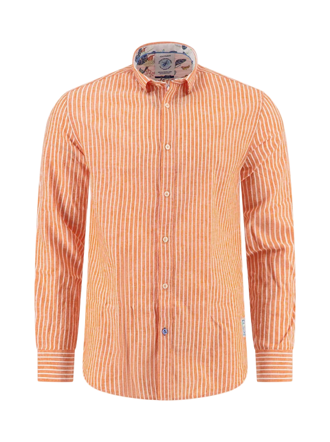 A Fish Named Fred - LS Stripe Linen Shirt - Orange/White