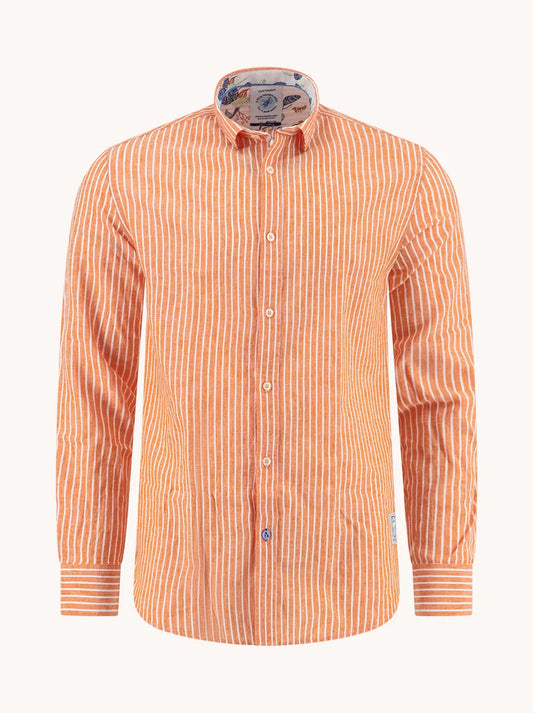 A Fish Named Fred -Linen Striped Shirte - Orange & White