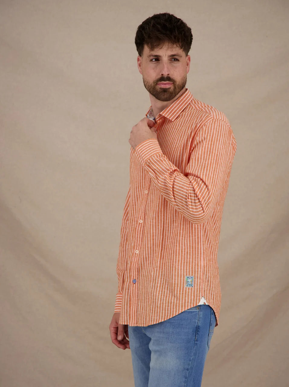 A Fish Named Fred -Linen Striped Shirte - Orange & White