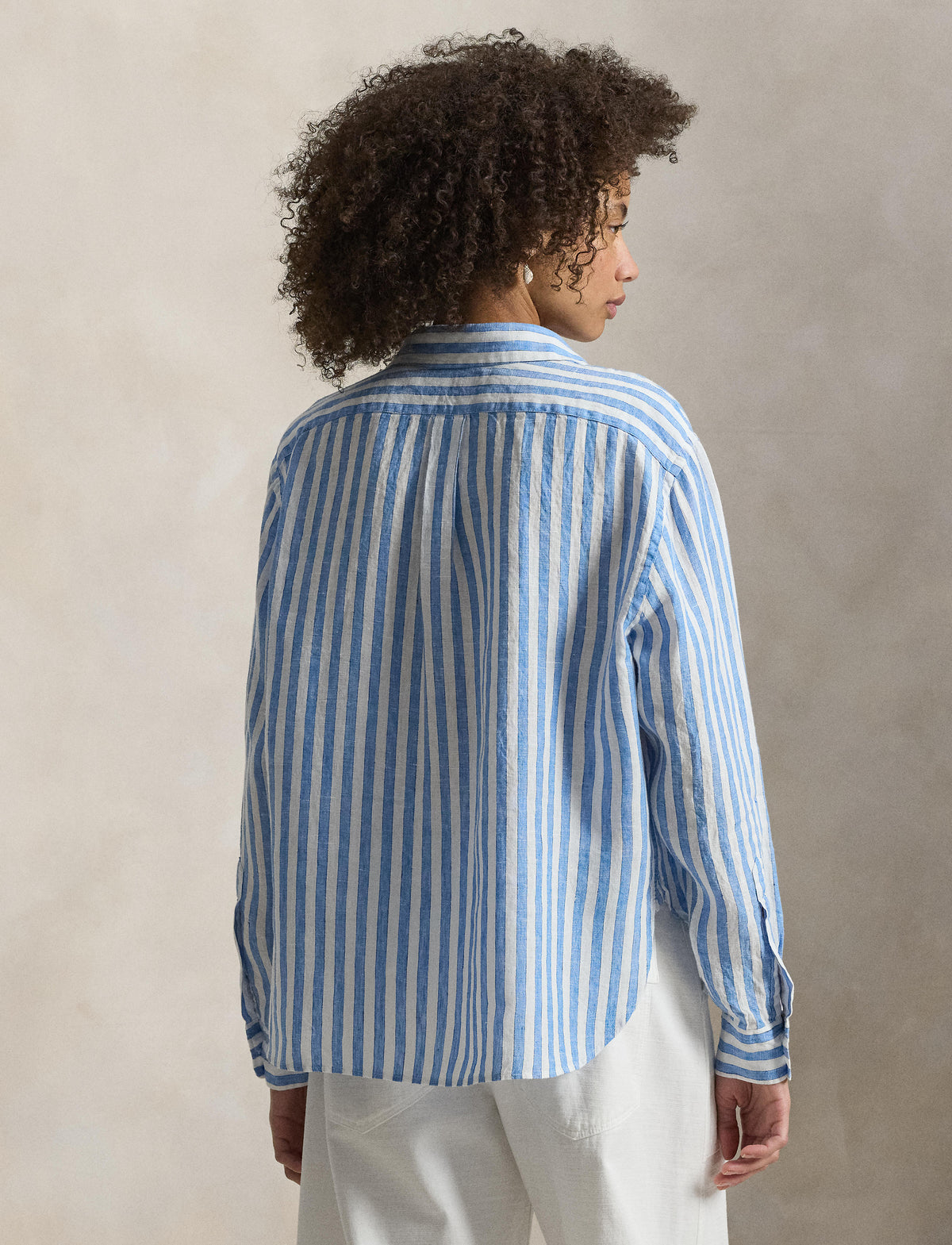 Polo Ralph Lauren - Wide-Cropped, Relaxed Fit Linen Shirt - Stripe - Blue & White
