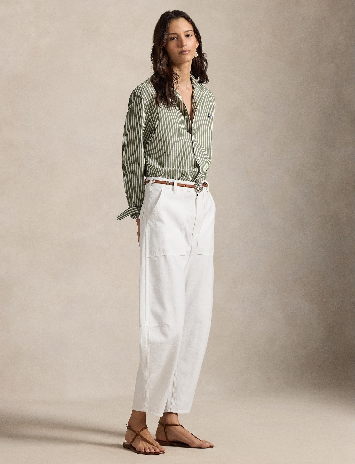 Polo Ralph Lauren - Classic Fit Cotton-Linen Shirt - Striped - Olive/White