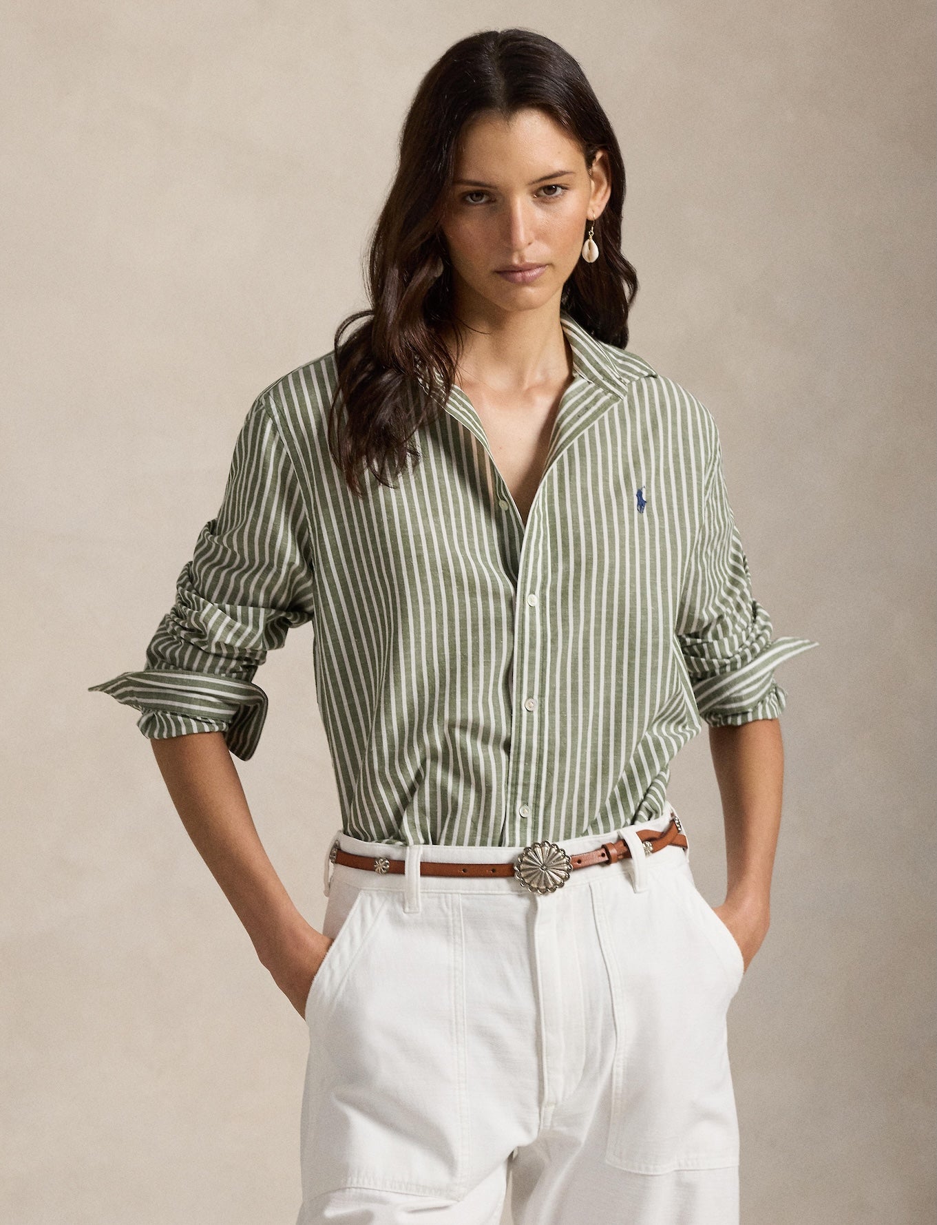 Polo Ralph Lauren - Classic Fit Cotton-Linen Shirt - Striped - Olive/White