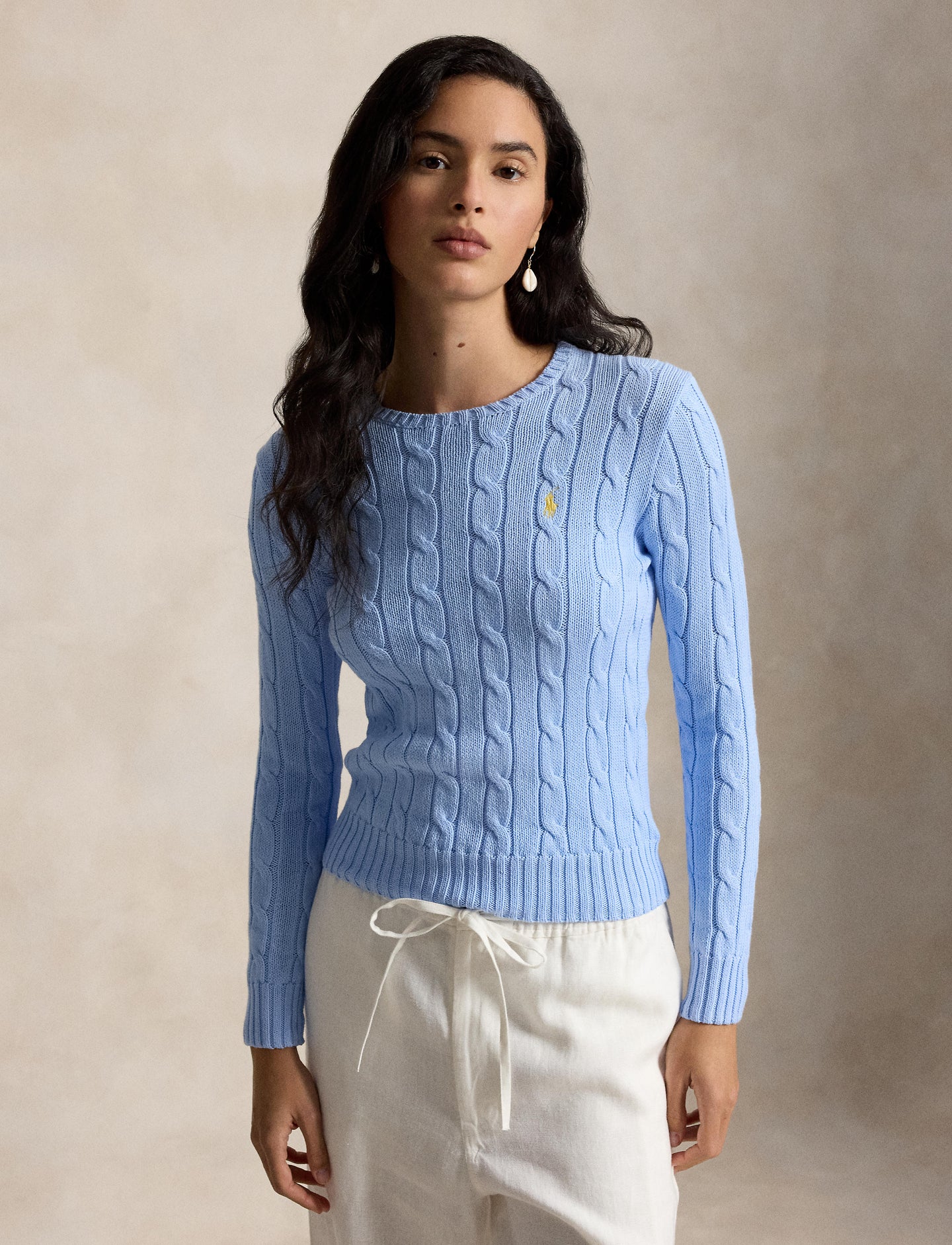 Polo Ralph Lauren - Cable-Knit Cotton Crewneck Jumper - Baby Blue