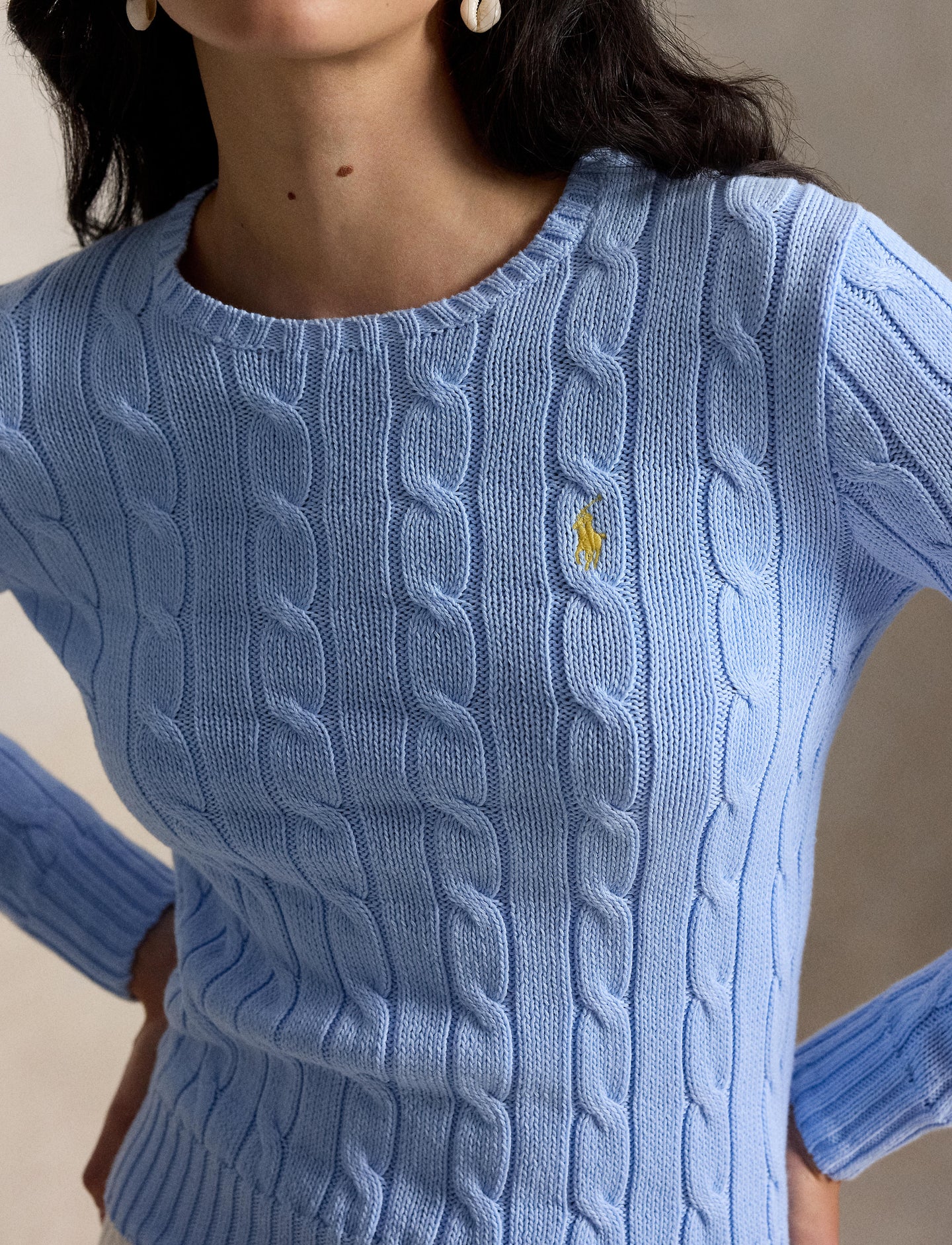 Polo Ralph Lauren - Cable-Knit Cotton Crewneck Jumper - Baby Blue