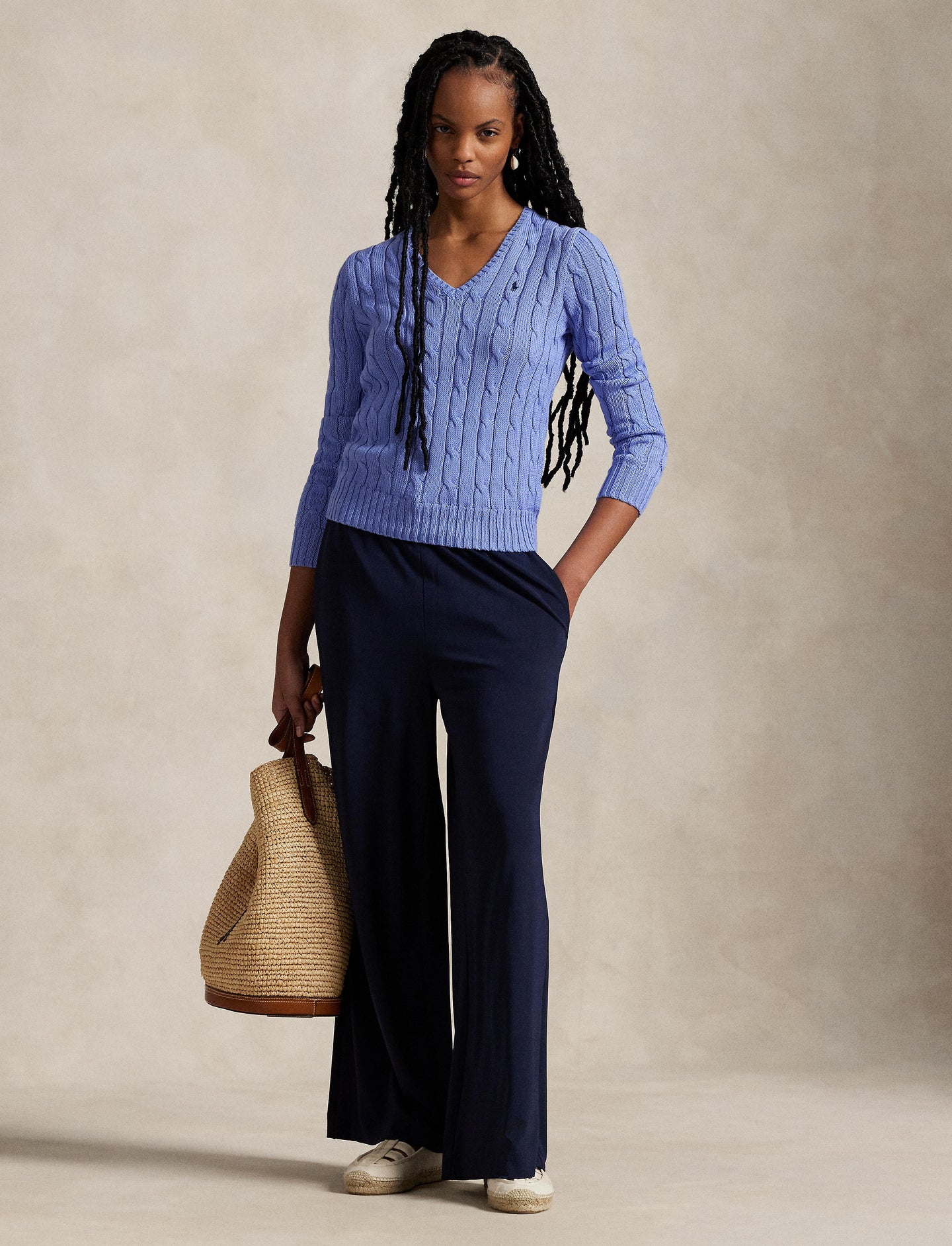 Polo Ralph Lauren - Cable Knit Cotton V-Neck Jumper - Litchfield Blue