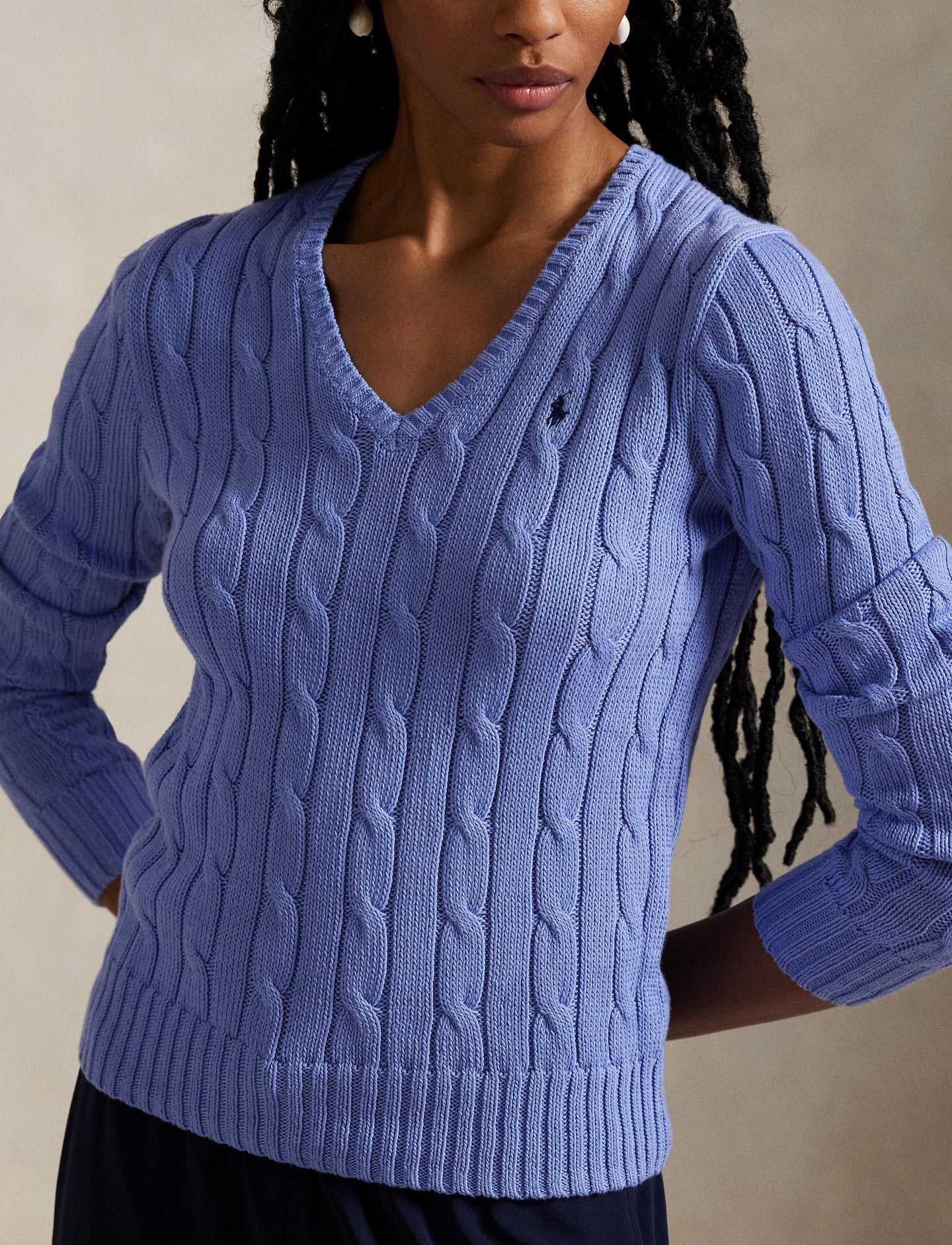 Polo Ralph Lauren - Cable Knit Cotton V-Neck Jumper - Litchfield Blue
