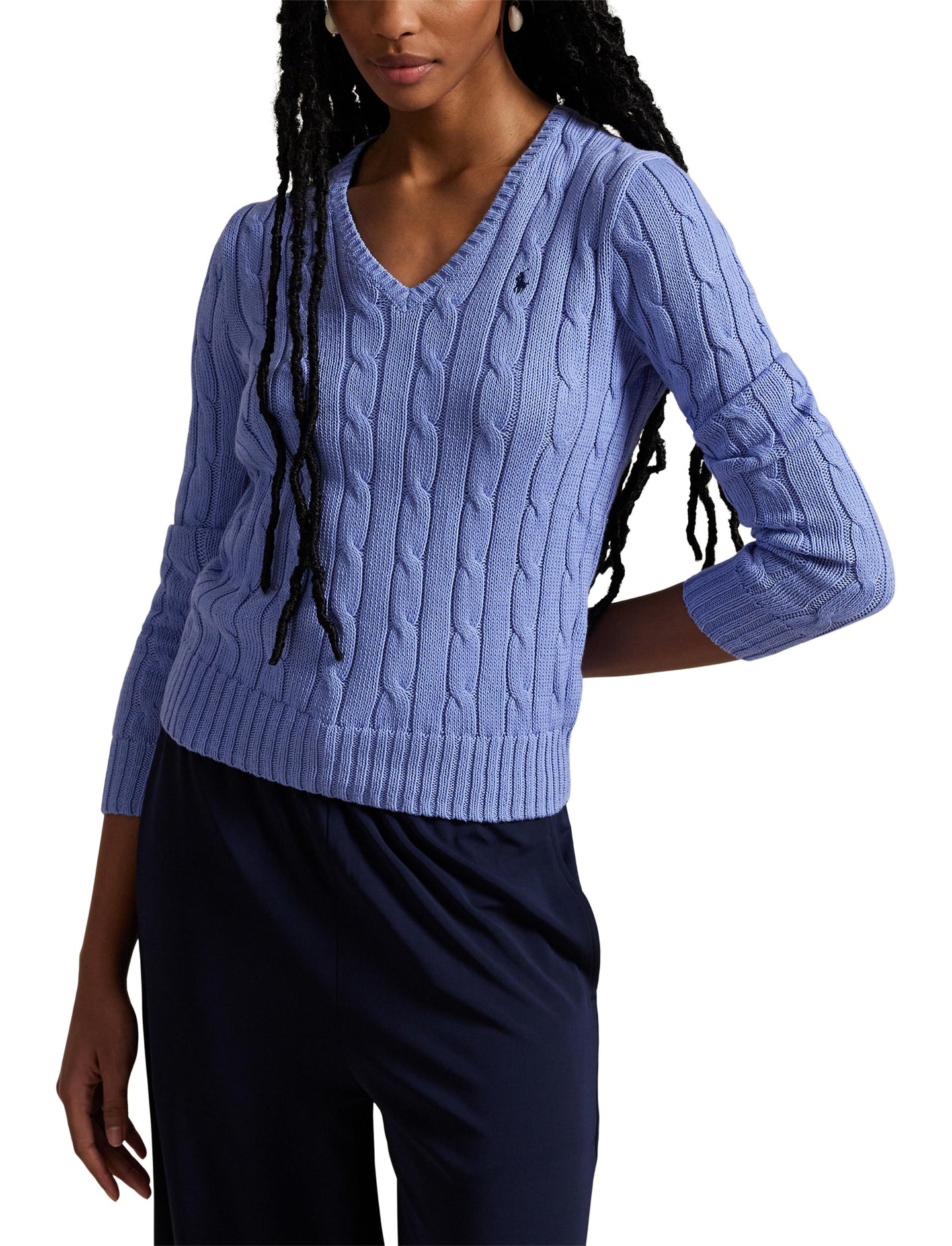 Polo Ralph Lauren - Cable Knit Cotton V-Neck Jumper - Litchfield Blue