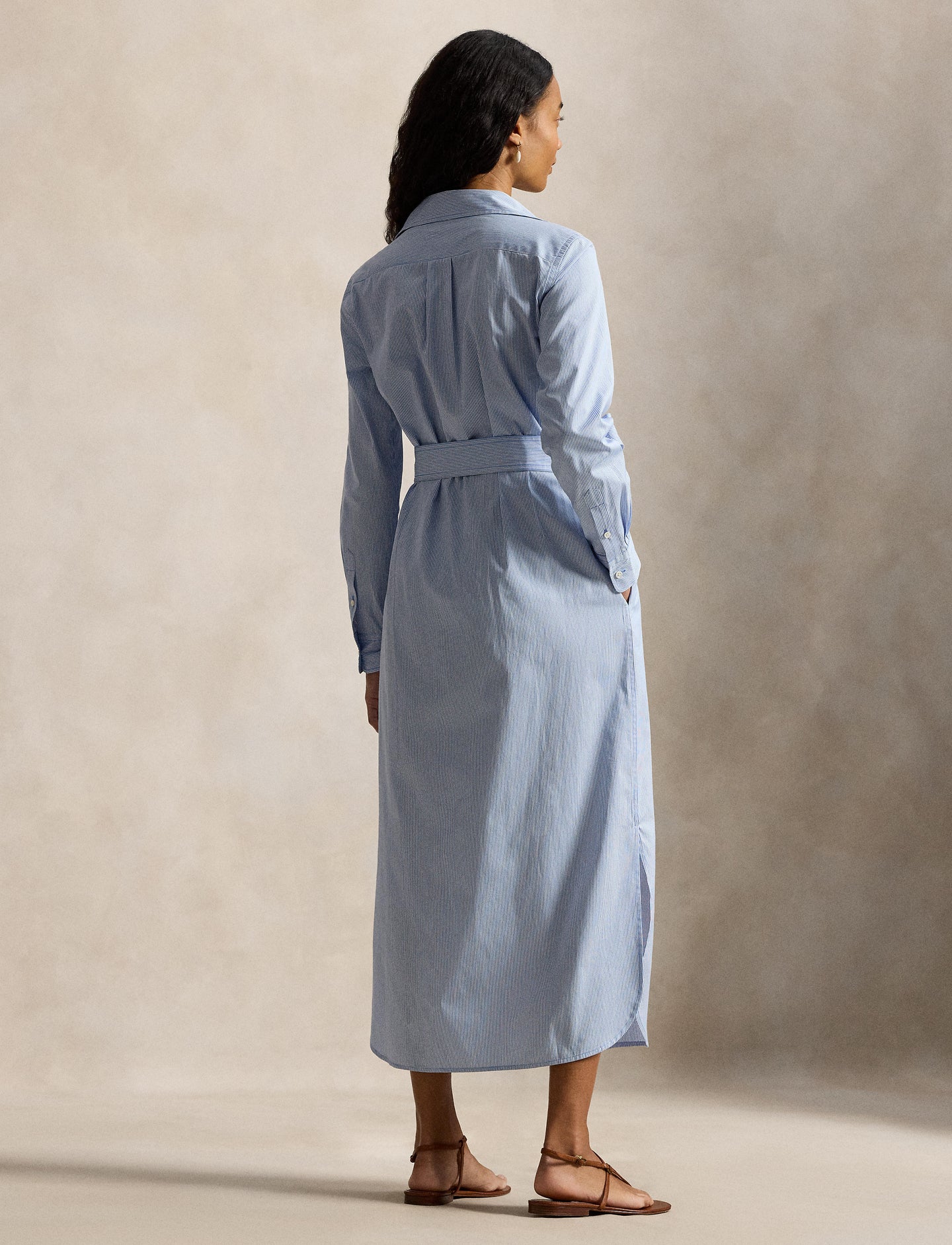 Polo Ralph Laruen - Belted Striped Cotton Shirtdress - Medium Blue & White