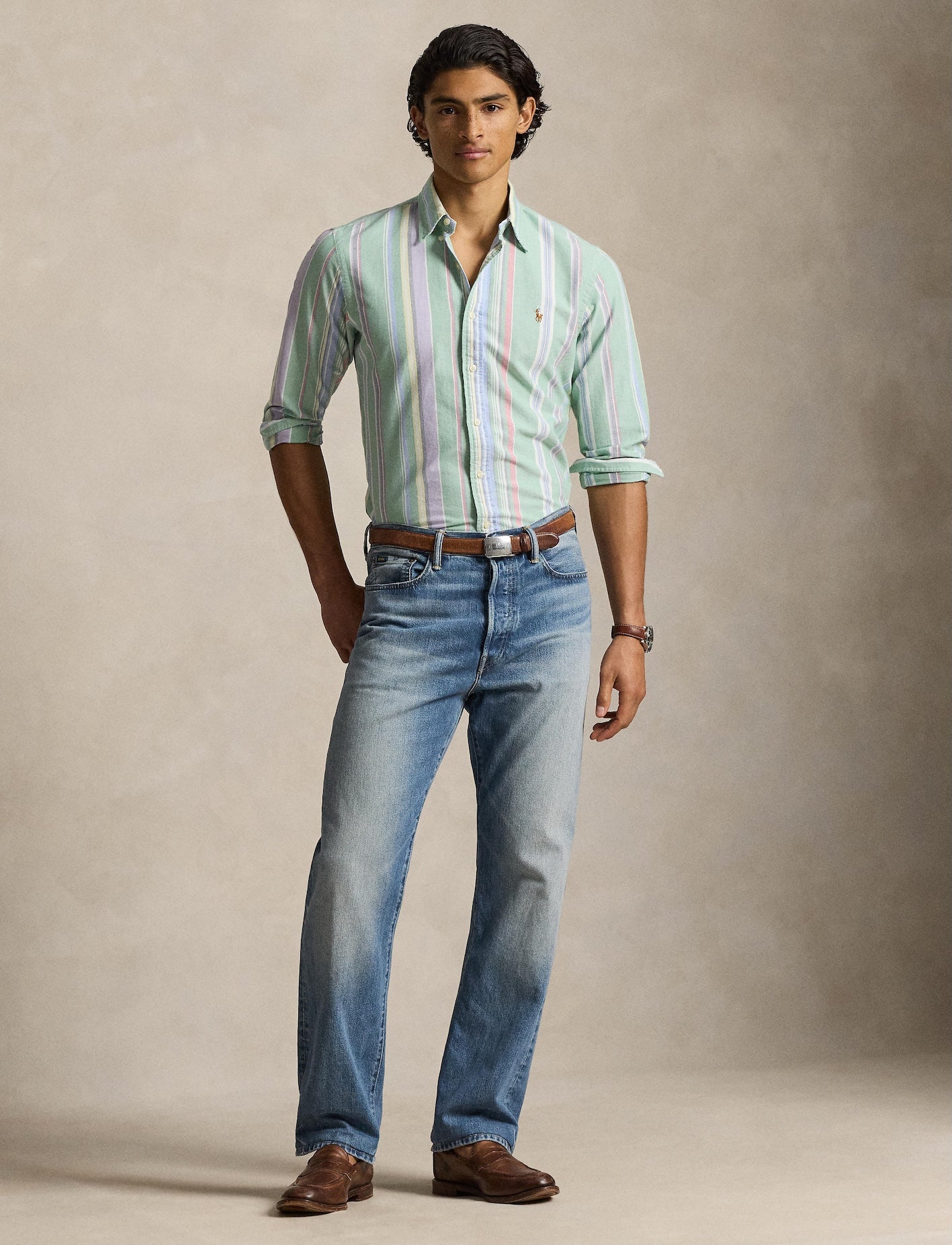 Polo Ralph Lauren - Custom Fit Striped Oxford Shirt - Multi - Green/Purple