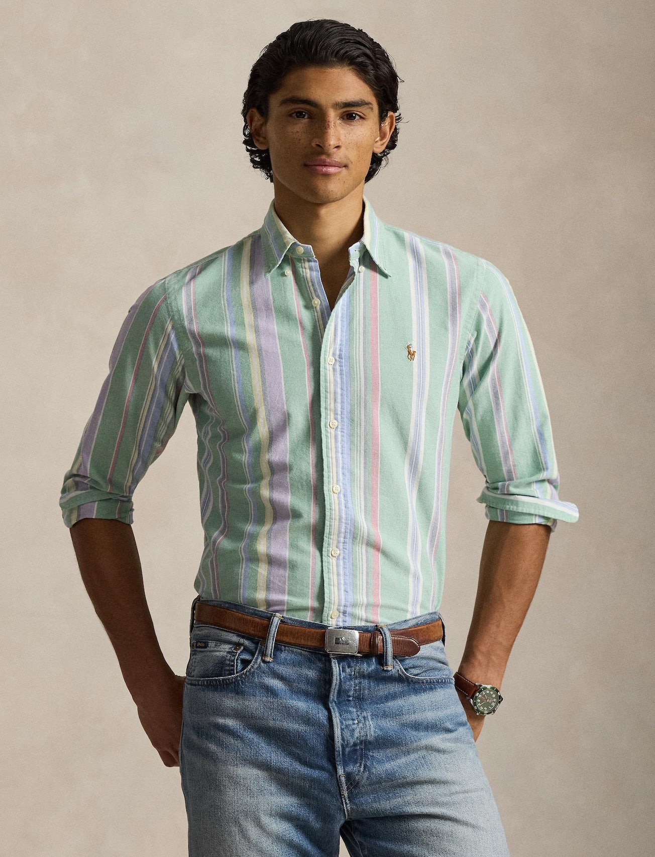 Polo Ralph Lauren - Custom Fit Striped Oxford Shirt - Multi - Green/Purple